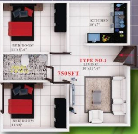 2 BHK Flat in Sai Luxus Serenity Apartment in Horamavu, Bangalore - Image 929205