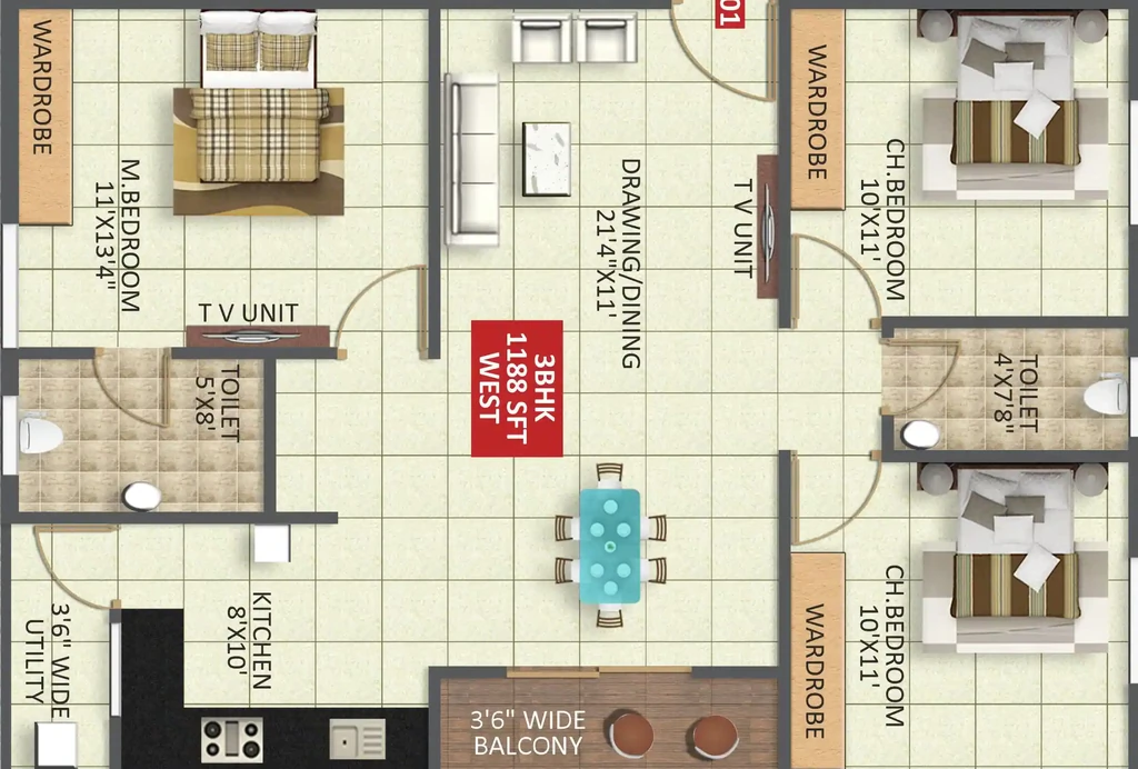 3 BHK Flat in Parth Meridian in Sarjapur Road, Bangalore - Image 929231