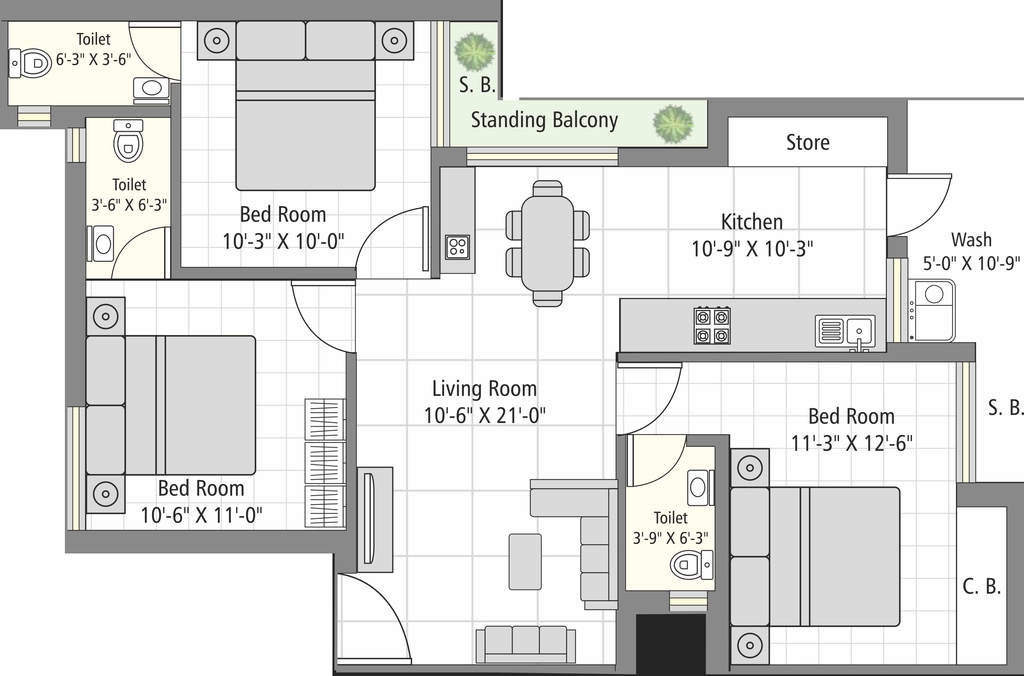 3 BHK Flat in Atulyam Aangan 1 in Madhapar, Rajkot - Image 929234