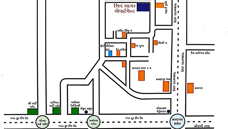 Location of Balaji Shiv Sagar Apartment in Manharpur, Rajkot - Image 430406