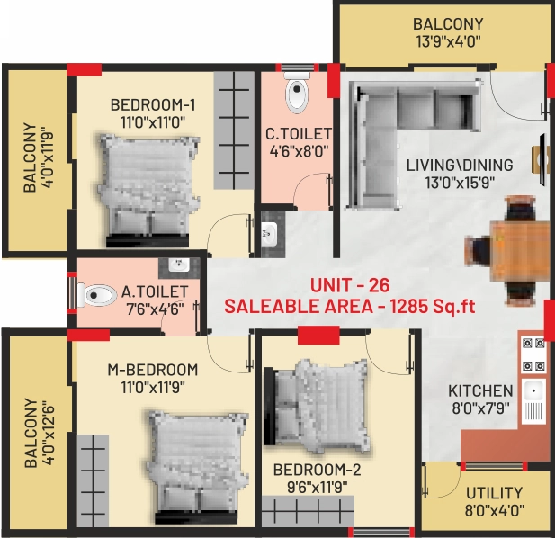 3 BHK Flat in Arkha Sanctuary in Subramanyapura, Bangalore - Image 929301