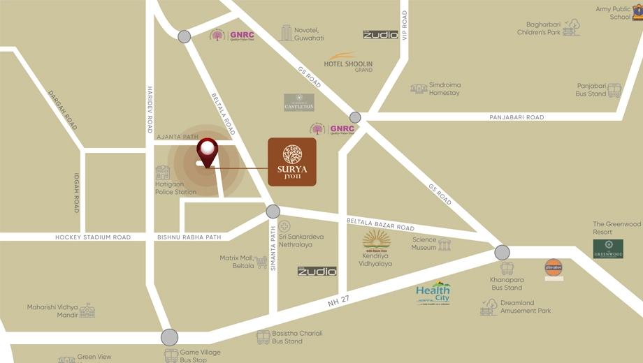 Location of SM Surya Jyoti in Beltola, Guwahati - Image 430600
