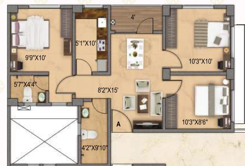 3 BHK Flat in SM Surya Aspire in Jalukbari, Guwahati - Image 929370