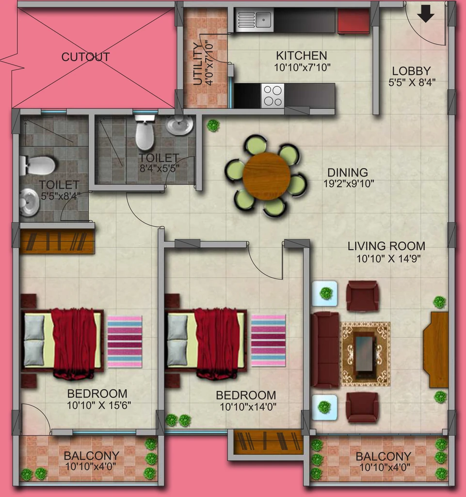 2 BHK Flat in Gopalan Admirality Court in Indiranagar, Bangalore - Image 929381