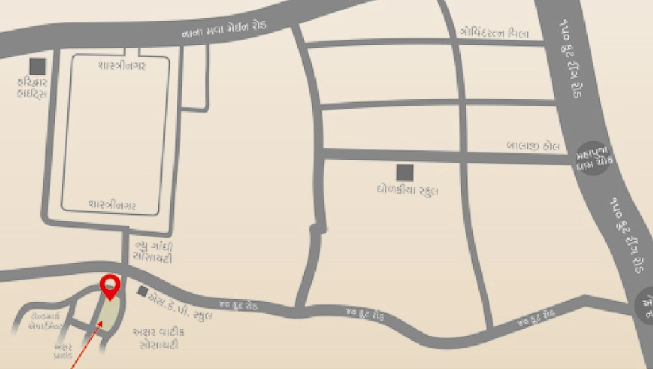Location of Shriakshar Akshar Heights in Nana Mava, Rajkot - Image 430838