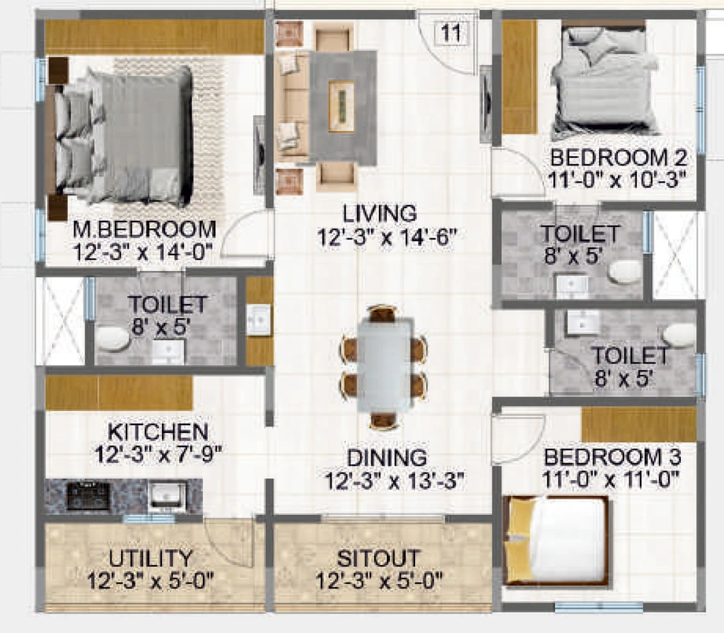 3 BHK Flat in DS Needs 3 Project 168 in Horamavu, Bangalore - Image 929526