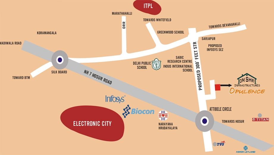 Location of Omshri Opulence in Attibele, Bangalore - Image 431118