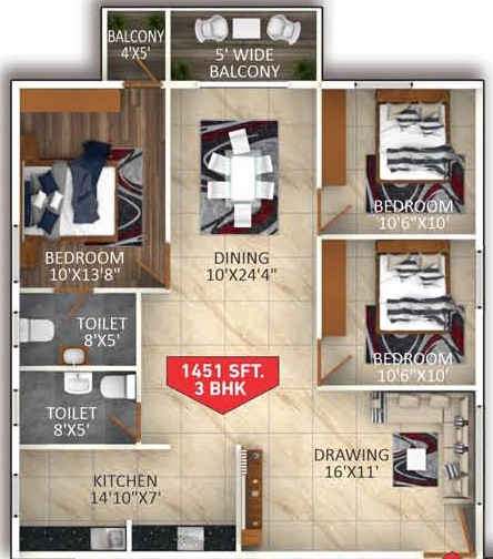 3 BHK Flat in SK Cosmos in Horamavu, Bangalore - Image 929517