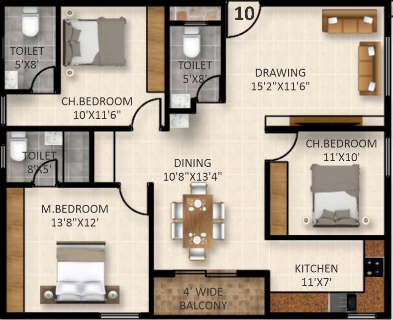 3 BHK Flat in SK Dwaraka in Horamavu, Bangalore - Image 929512