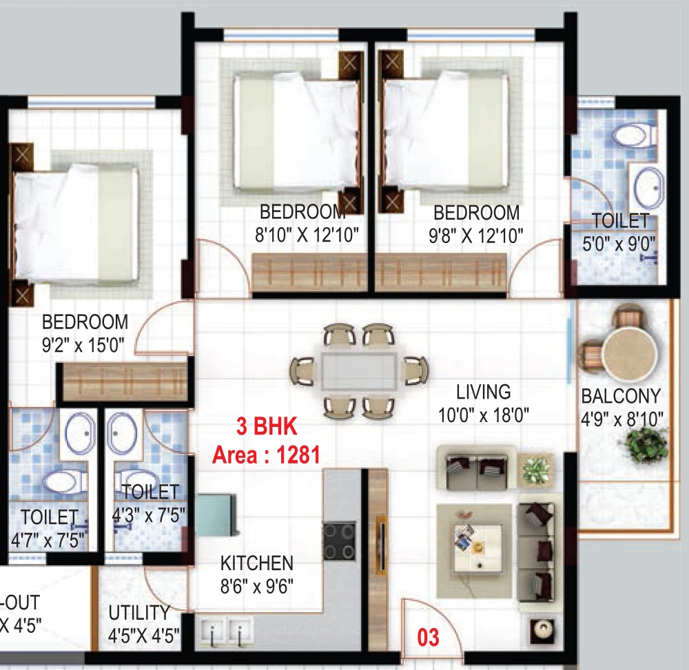 3 BHK Flat in SM Silver Springs in Banaswadi, Bangalore - Image 929572