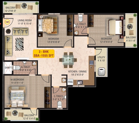 3 BHK Flat in Sri Mitra Solitaire in Kasavanhalli, Bangalore - Image 929576