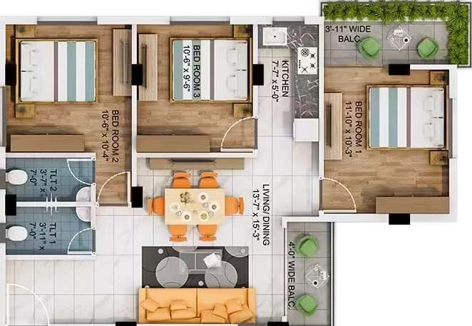 3 BHK Flat in Hive Urban Utopia in New Town, Kolkata - Image 929567