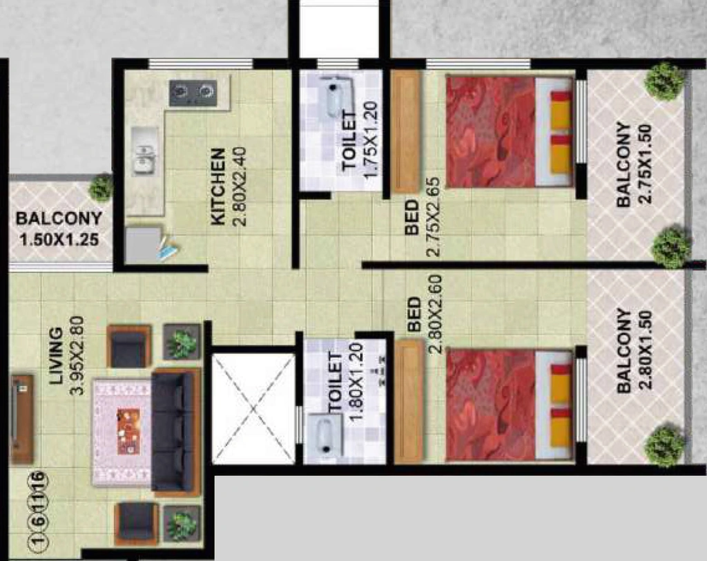 2 BHK Flat in Laxmi Mangalmurti Residency in Gangapur Road, Nashik - Image 929575