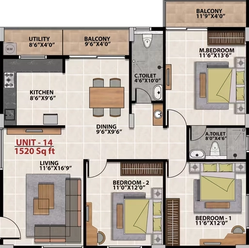 3 BHK Flat in MR Ragam Meadows in Begur, Bangalore - Image 929663