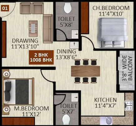 2 BHK Flat in GM Kamadhenu Heights in NRI Layout, Bangalore - Image 929743