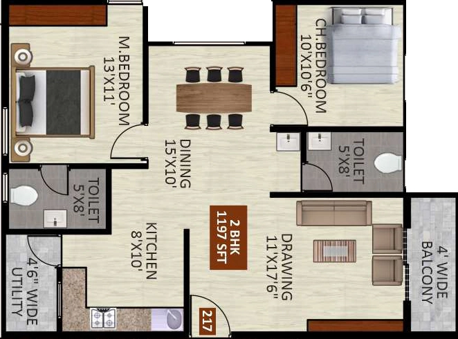 2 BHK Flat in GM Kamadhenu Heights in NRI Layout, Bangalore - Image 929745