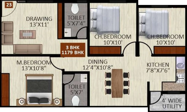 3 BHK Flat in GM Kamadhenu Heights in NRI Layout, Bangalore - Image 929746