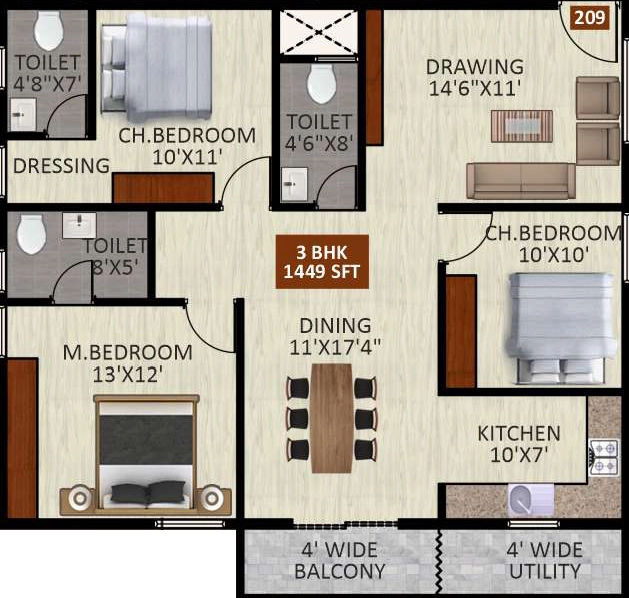 3 BHK Flat in GM Kamadhenu Heights in NRI Layout, Bangalore - Image 929749