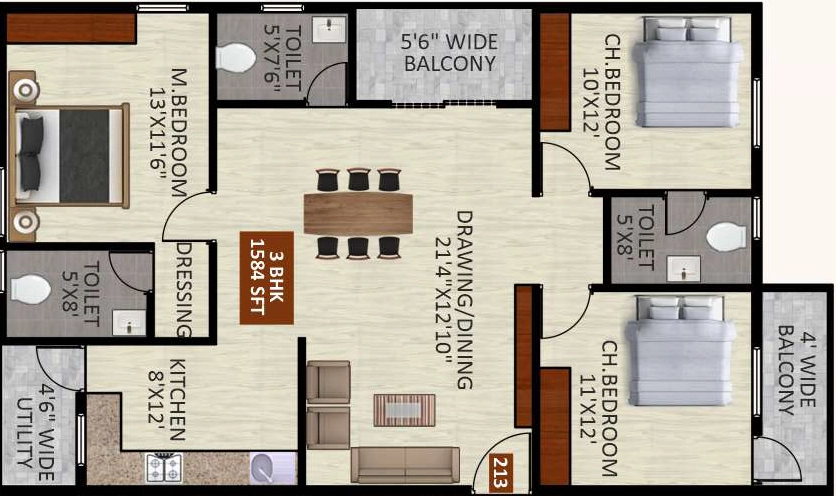 3 BHK Flat in GM Kamadhenu Heights in NRI Layout, Bangalore - Image 929750
