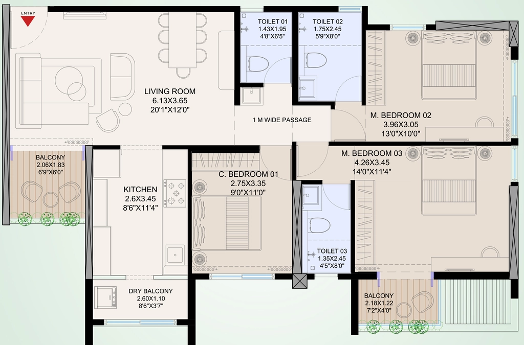 3 BHK Flat in Shreeji Infinia Plus in Uttara Nagar, Nashik - Image 929926