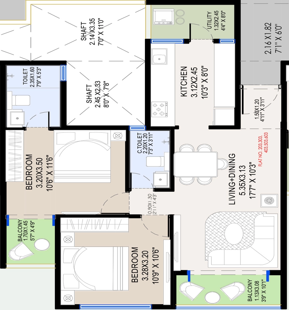 2 BHK Flat in Shreeji Imperial in Indira Nagar, Nashik - Image 929921