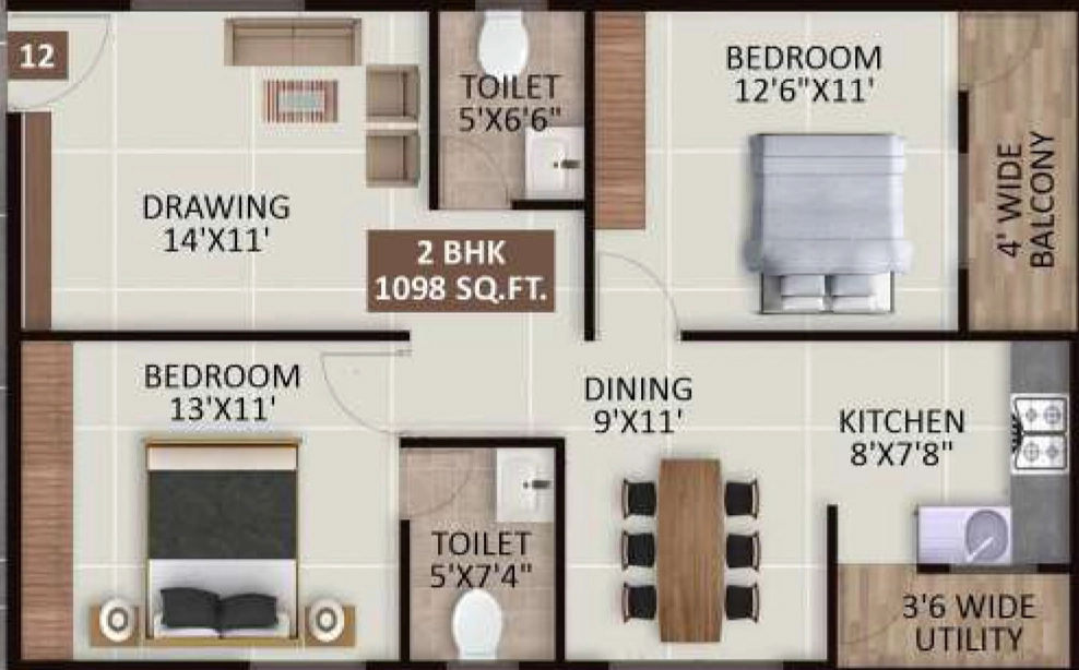 2 BHK Flat in GM Sri Sai Signature in Horamavu, Bangalore - Image 929751