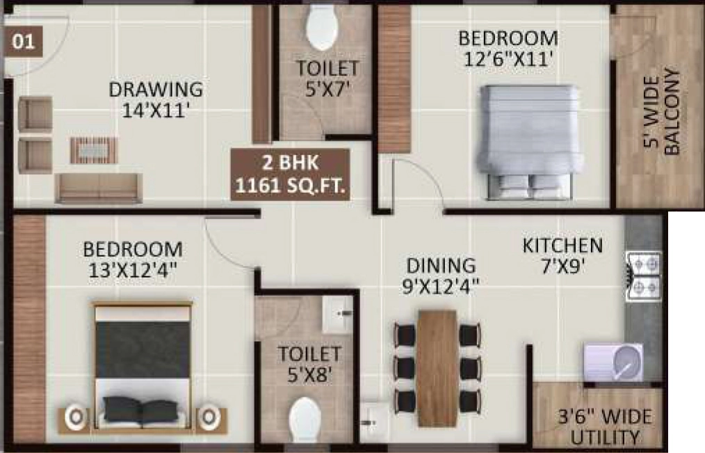 2 BHK Flat in GM Sri Sai Signature in Horamavu, Bangalore - Image 929752