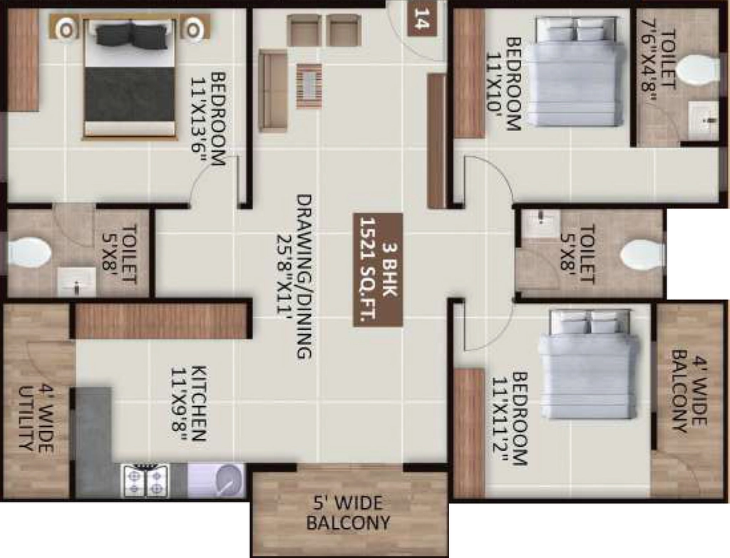 3 BHK Flat in GM Sri Sai Signature in Horamavu, Bangalore - Image 929755