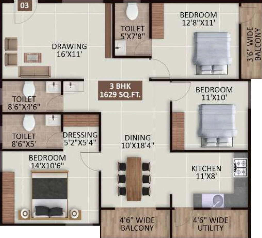 3 BHK Flat in GM Sri Sai Signature in Horamavu, Bangalore - Image 929756