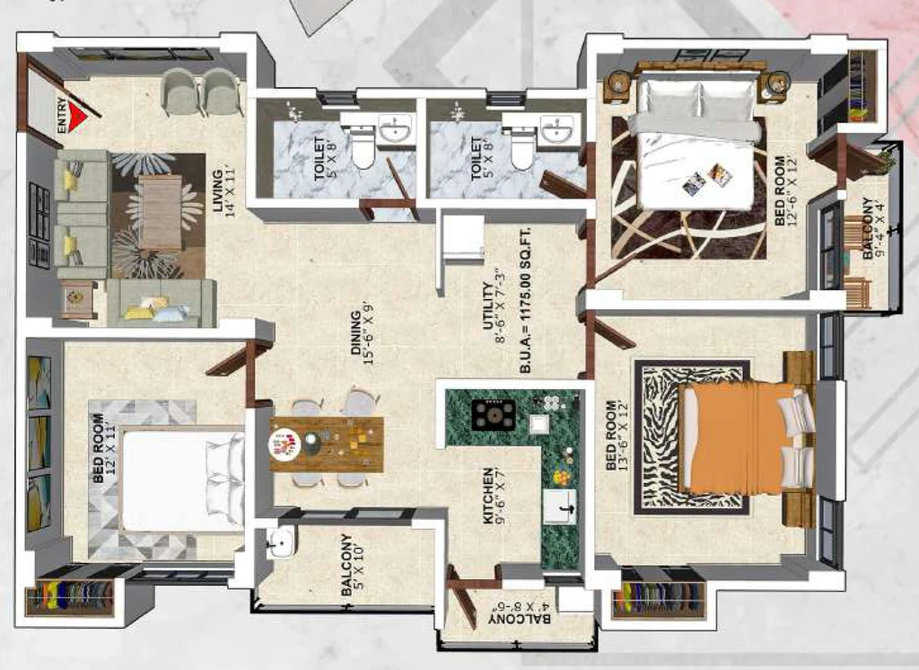3 BHK Flat in Golden Square Apartment in Sarumotoria, Guwahati - Image 929770