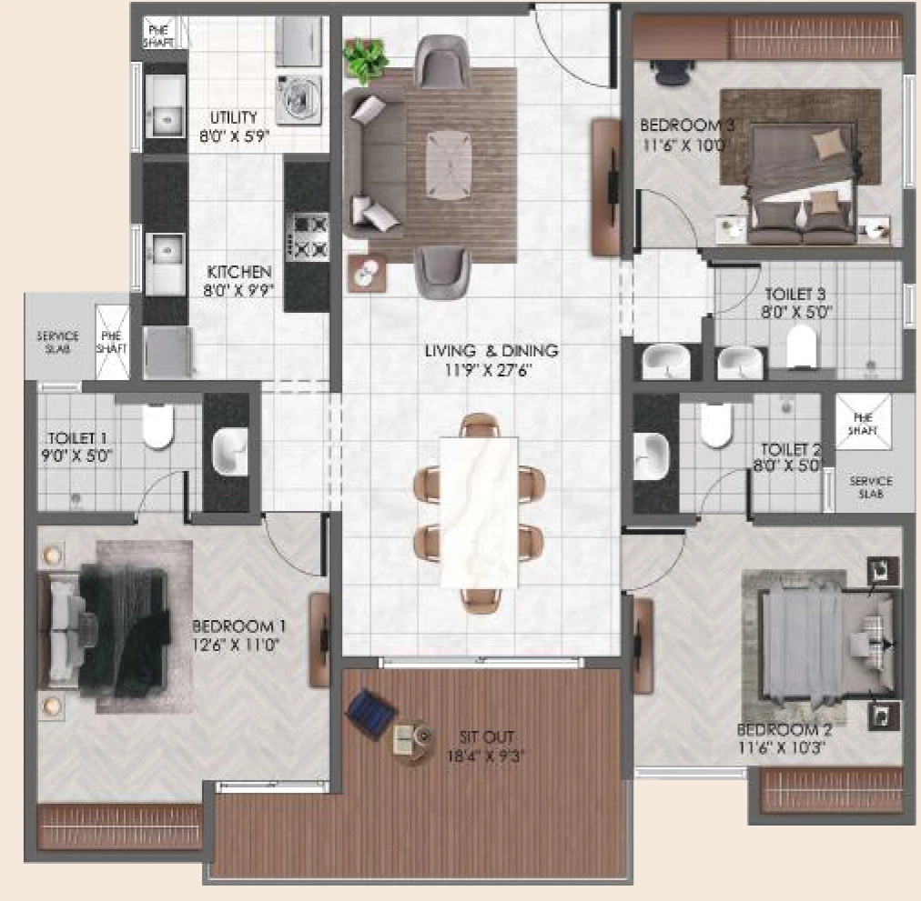 3 BHK Flat in Vedant Suraksha Courtyard in Gottigere, Bangalore - Image 929807