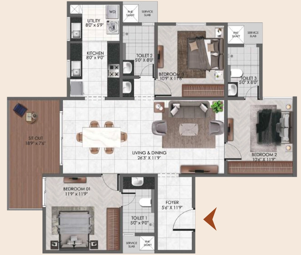 3 BHK Flat in Vedant Suraksha Courtyard in Gottigere, Bangalore - Image 929808