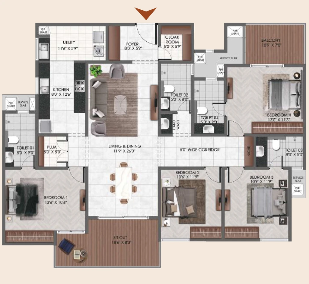 4 BHK Flat in Vedant Suraksha Courtyard in Gottigere, Bangalore - Image 929809