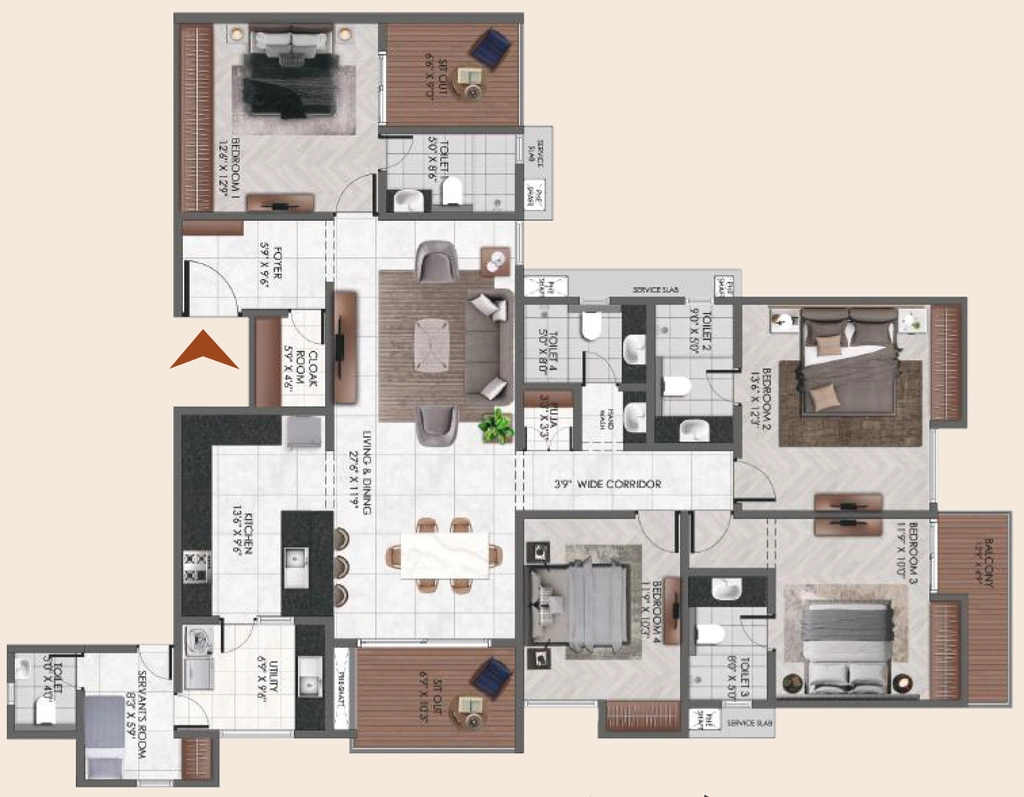 4 BHK Flat in Vedant Suraksha Courtyard in Gottigere, Bangalore - Image 929810
