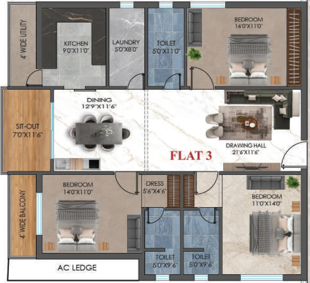 3 BHK Flat in Shubh The Royal Empire in Harmu, Ranchi - Image 929951