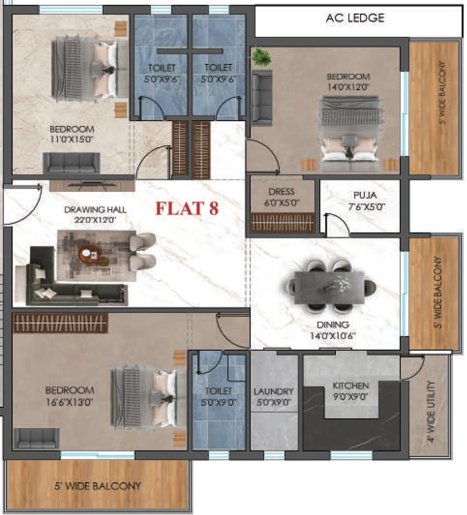 3 BHK Flat in Shubh The Royal Empire in Harmu, Ranchi - Image 929952