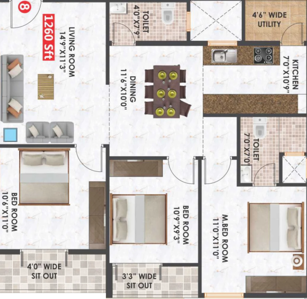 3 BHK Flat in Habulus Sai Elite in Electronic City, Bangalore - Image 929799
