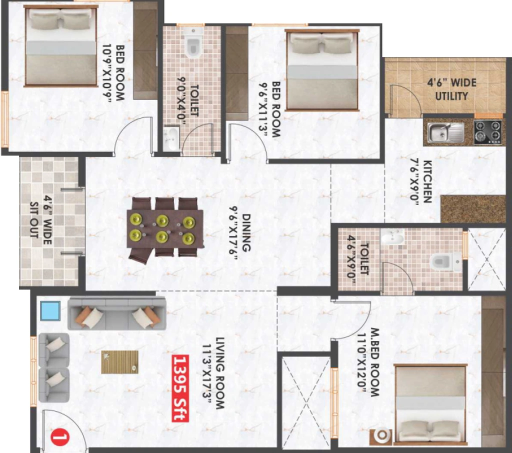 3 BHK Flat in Habulus Sai Elite in Electronic City, Bangalore - Image 929800