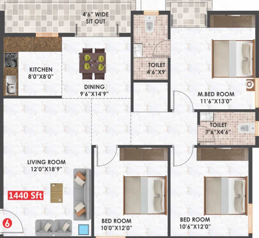 3 BHK Flat in Habulus Sai Elite in Electronic City, Bangalore - Image 929801