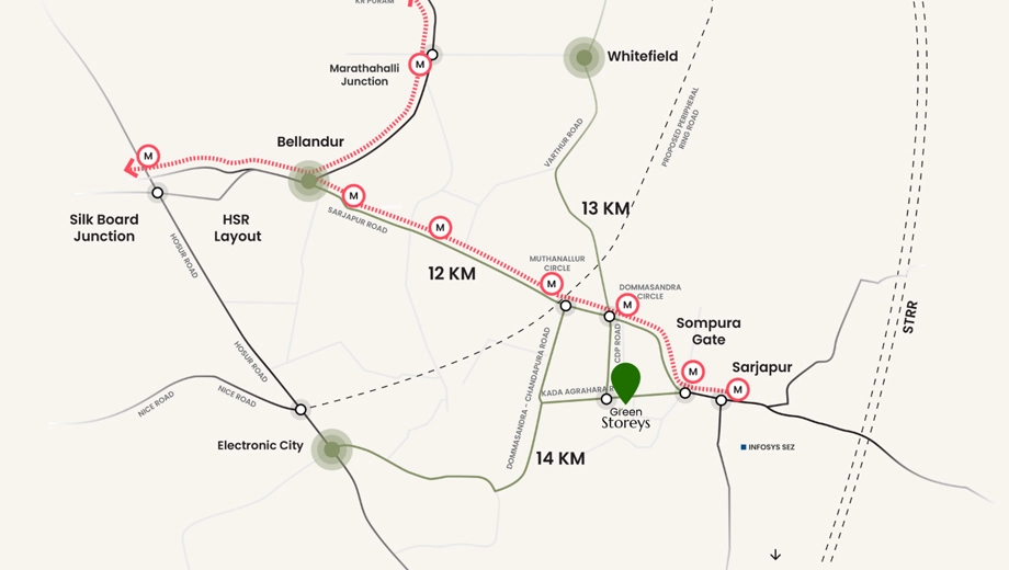 Location of Modern Spaaces Green Storeys in Sarjapur Road, Bangalore - Image 431798