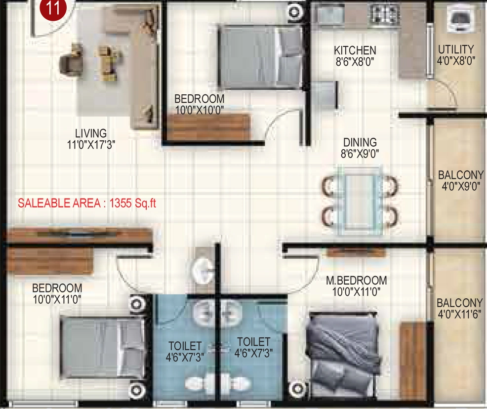 3 BHK Flat in Srinivasa Srinis Pristine in Sarjapur Road, Bangalore - Image 929839