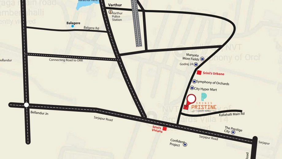 Location of Srinivasa Srinis Pristine in Sarjapur Road, Bangalore - Image 431817