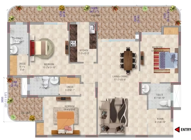 3 BHK Flat in Green Midtown Elegance in Kanpur Road, Lucknow - Image 929845