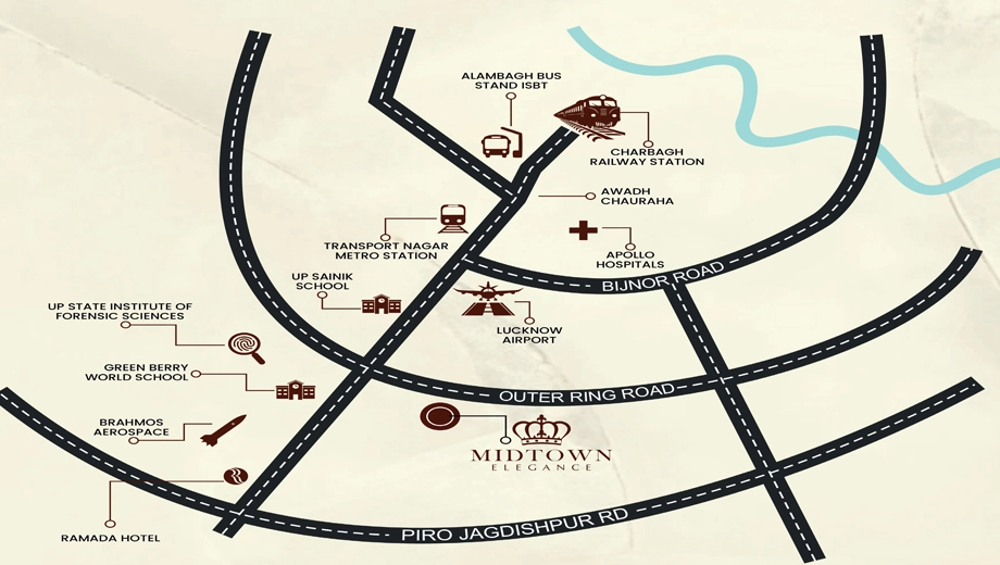 Location of Green Midtown Elegance in Kanpur Road, Lucknow - Image 431836