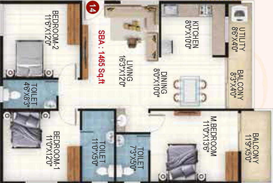 3 BHK Flat in Mega Sri Rama Enclave in Vidyaranyapura, Bangalore - Image 929853