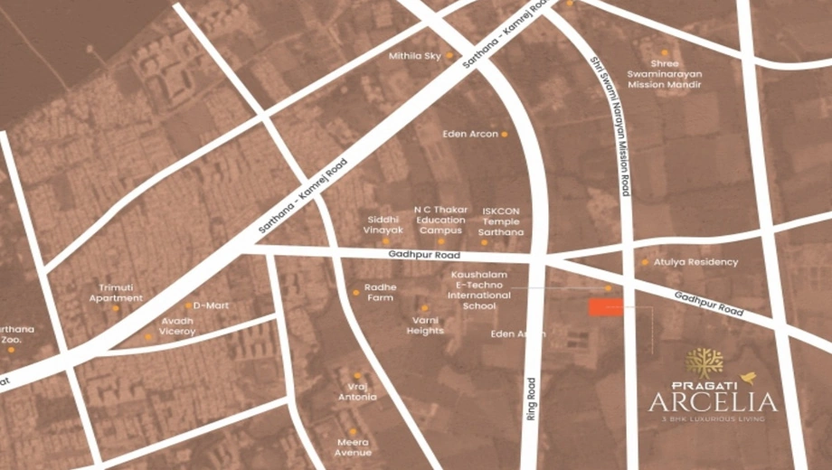 Location of Om Pragati Arcelia in Khadsad, Surat - Image 431845