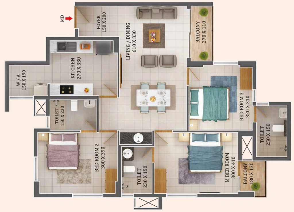 3 BHK Flat in Asset Canzara in Karyavattom, Thiruvananthapuram - Image 929975