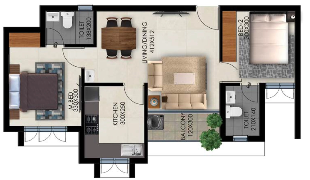 2 BHK Flat in Favourite The Garden Court in Karyavattom, Thiruvananthapuram - Image 930006