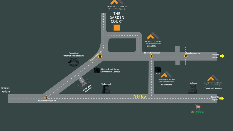 Location of Favourite The Garden Court in Karyavattom, Thiruvananthapuram - Image 432267