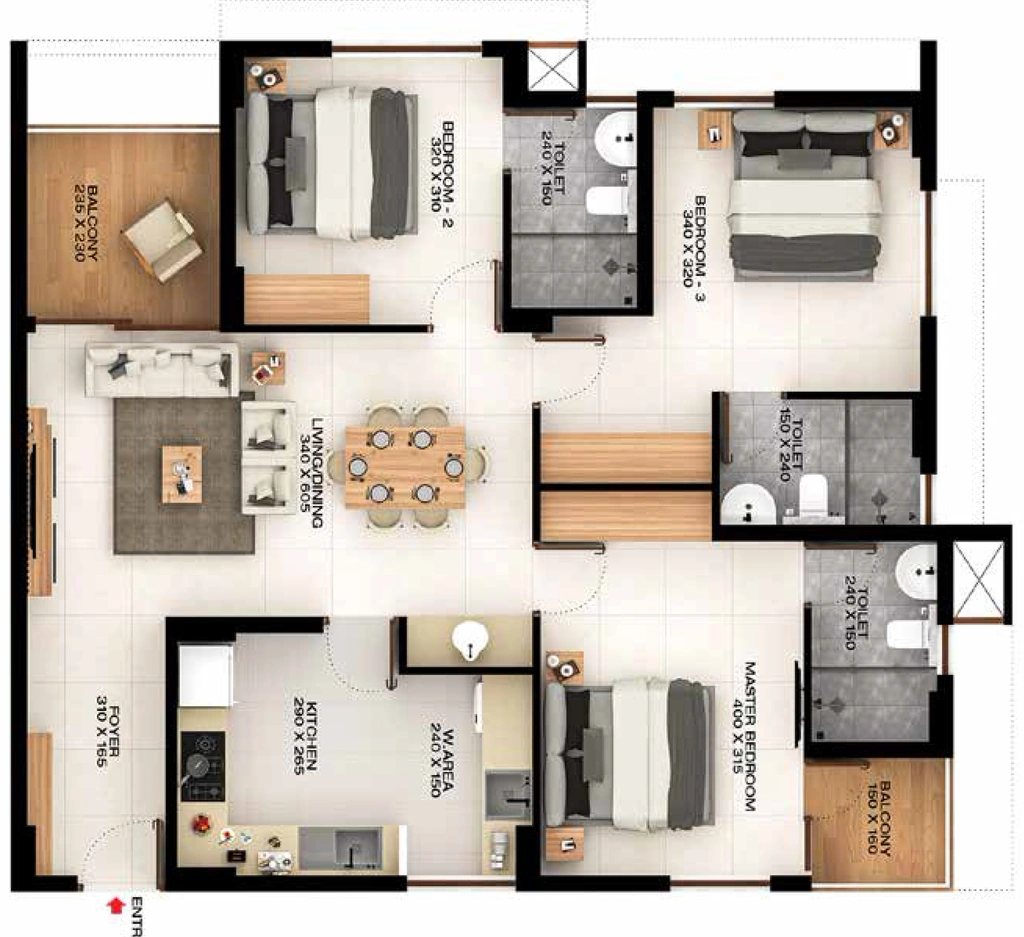 3 BHK Flat in Favourite The Townsville in Kulathoor, Thiruvananthapuram - Image 930036